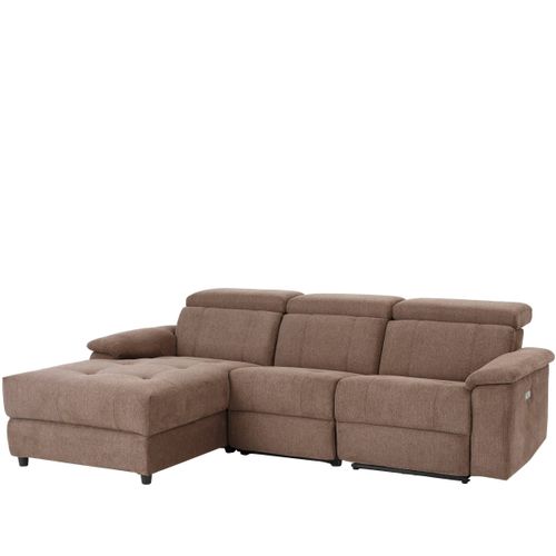 Tanaro-chaiselong Canapé 3 Places Droit Électrique En Tissue Marron