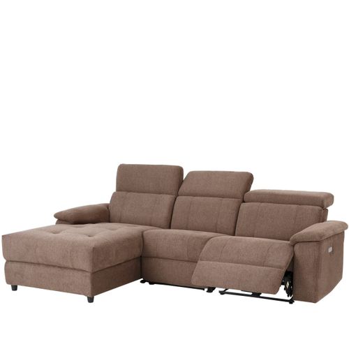 Tanaro-chaiselong Canapé 3 Places Droit Électrique En Tissue Marron