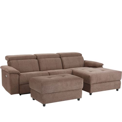 Tanaro-chaiselong Canapé 3 Places Droit Électrique En Tissue Marron