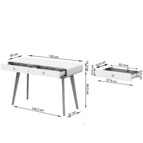 Cassie - Bureau Avec 2 Tiroirs En Mélaminé Gris