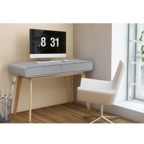 Cassie - Bureau Avec 2 Tiroirs En Mélaminé Gris