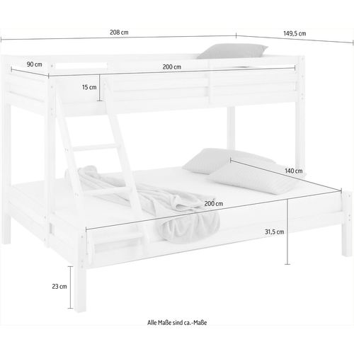 Alpi2 - Lit Superposé 140x200 Cm En Pin Blanc