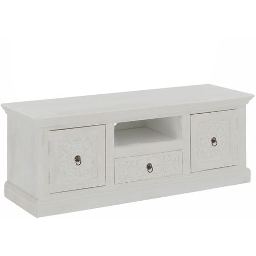 Malati-meuble TV Avec 2 Portes Et 1 Tiroir En Bois De Manguier Crème