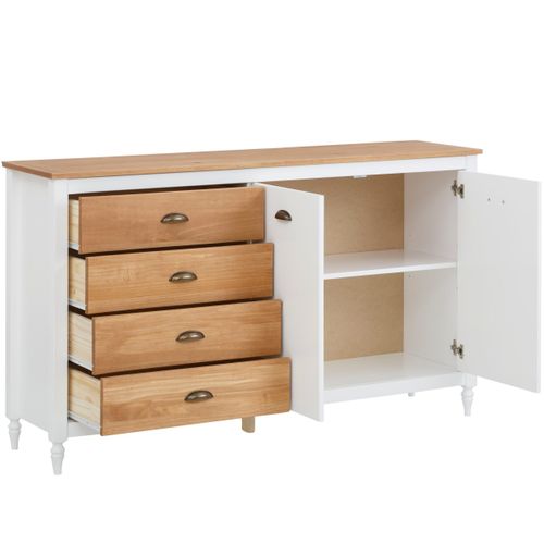 Rio-buffet 4 Tiroirs 2 Portes Blanc/teinté/blanc