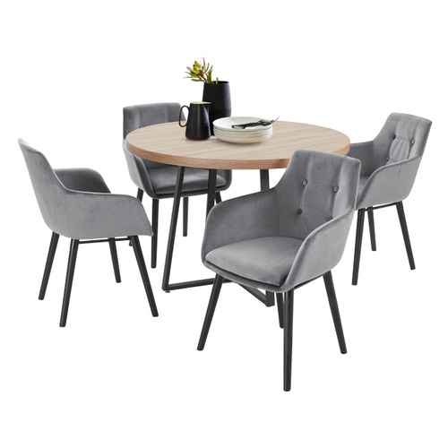 Anja Et Bradford-ensemble De Table à Manger 110cm Avec 4 Chaises En Gris