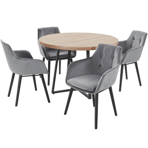 Anja Et Bradford-ensemble De Table à Manger 110cm Avec 4 Chaises En Gris