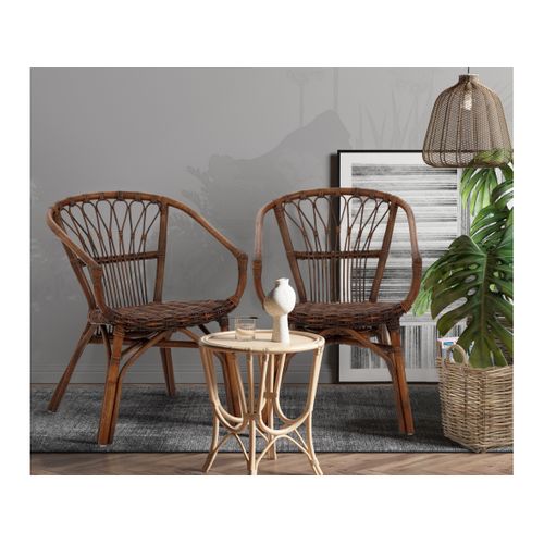 Kali-lot De 2 Chaises De Salle à Manger En Rotin Marron