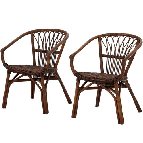 Kali-lot De 2 Chaises De Salle à Manger En Rotin Marron
