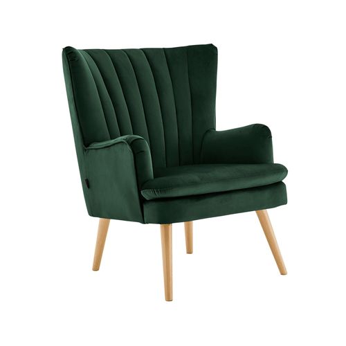 Zenia-fauteuil Et Tabouret En Velours Vert Foncé