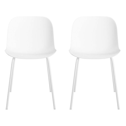 Ocean-chaises De Salle à Manger Lot De 2 En Plastique Recyclé Blanc Avec Pieds En Métal