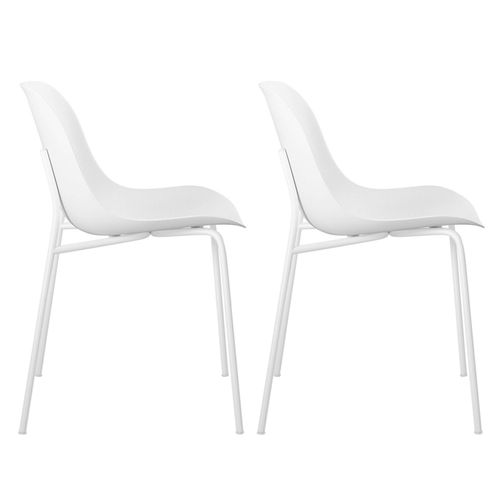 Ocean-chaises De Salle à Manger Lot De 2 En Plastique Recyclé Blanc Avec Pieds En Métal