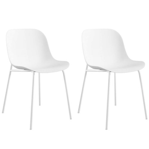 Ocean-chaises De Salle à Manger Lot De 2 En Plastique Recyclé Blanc Avec Pieds En Métal