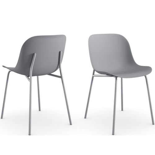 Ocean-chaises De Salle à Manger Lot De 2 En Plastique Recyclé Gris Avec Pieds En Métal