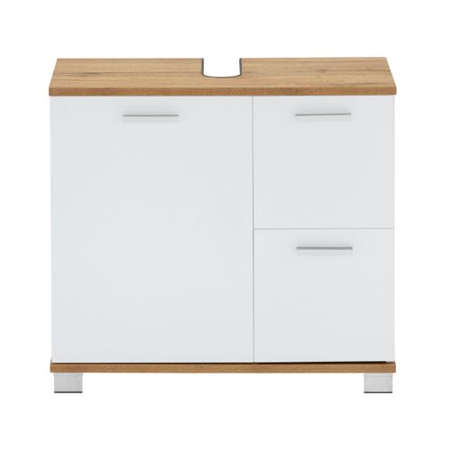 Badus-meuble Sous-évier Petit Modèle à Une Porte Et Deux Tiroirs, Aspect Chêne Et Blanc.