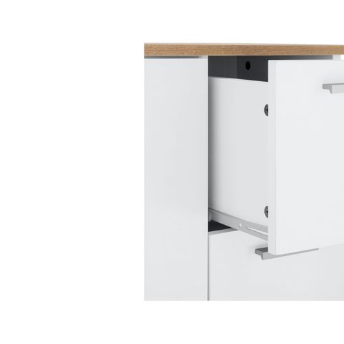 Badus-meuble Sous-évier Petit Modèle à Une Porte Et Deux Tiroirs, Aspect Chêne Et Blanc.