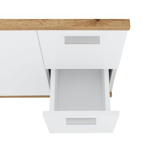 Badus-meuble Sous-évier Petit Modèle à Une Porte Et Deux Tiroirs, Aspect Chêne Et Blanc.