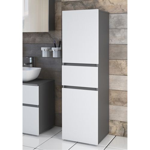 Wisla -colonne Midi Avec 1 Tiroir Et 2 Portes En Effet Bois Blanc / Anthracite