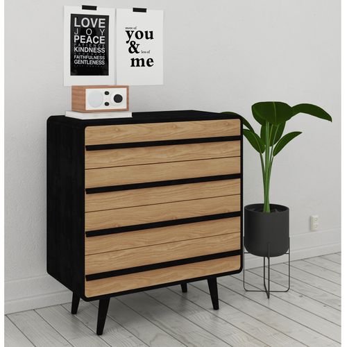 Chantal - Commode Avec 4 Tiroirs En Effet Chêne Noir