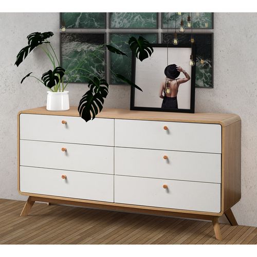 Cassie - Commode à 3+3 Tiroirs En Effet Chêne Et Blanc