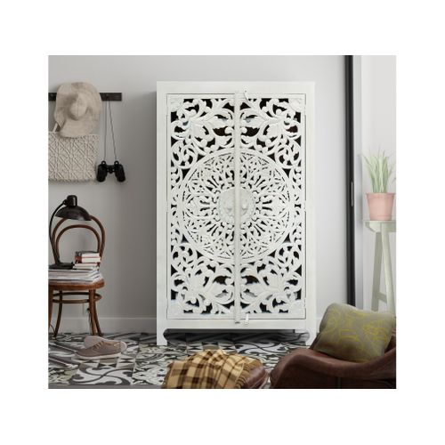 Kalita-buffet Haut Avec 2 Portes En Bois De Manguier Crème