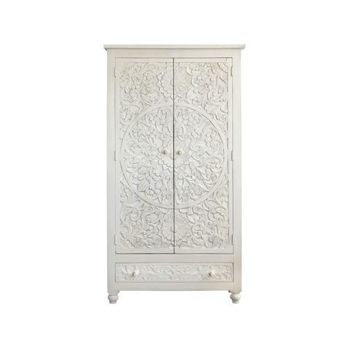 Kalhana-armoire Avec 2 Portes Et 1 Tiroir En Bois De Manguier Crème