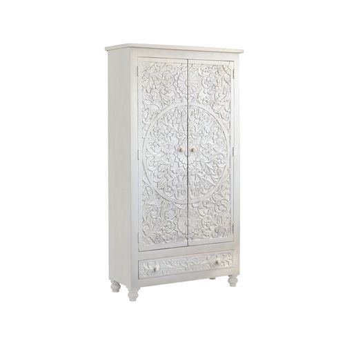 Kalhana-armoire Avec 2 Portes Et 1 Tiroir En Bois De Manguier Crème