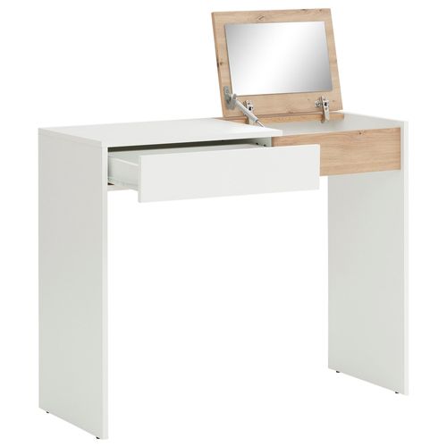 Opera-coiffeuse Avec 1 Tiroir Et 1 Plateau Rabattable, Aspect Chêne Blanc