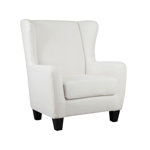 Zhili-chaise D'appoint Tapissée Avec Tabouret En Tissu Teddy Blanc Cassé