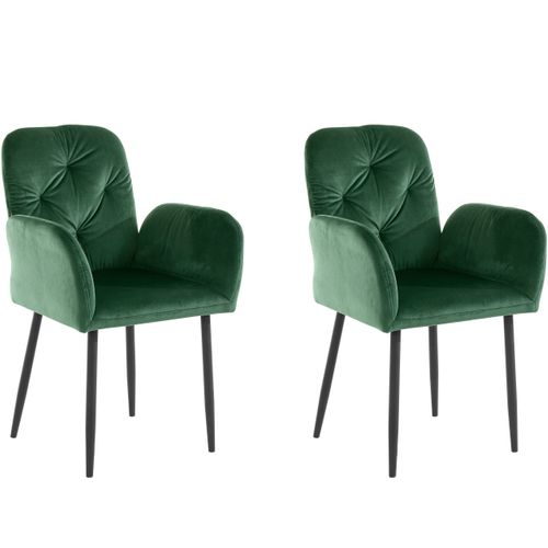 Mila-lot De 2 Chaises De Salle à Manger Rembourrées En Velours Vert Foncé