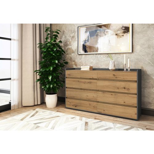 Kosmo - Buffet Avec 8 Tiroirs En Effet Chêne Anthracite