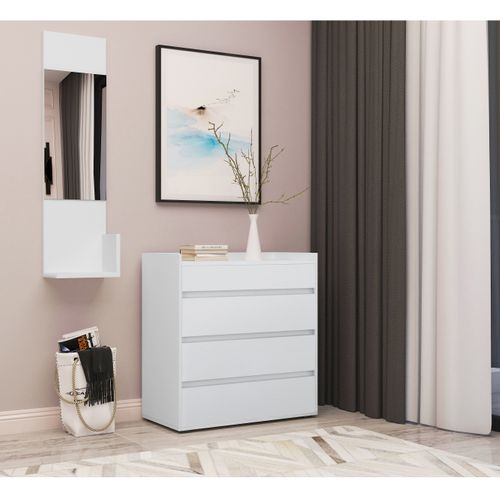 Kosmo - Commode Avec 4 Tiroirs En Mélaminé Blanc