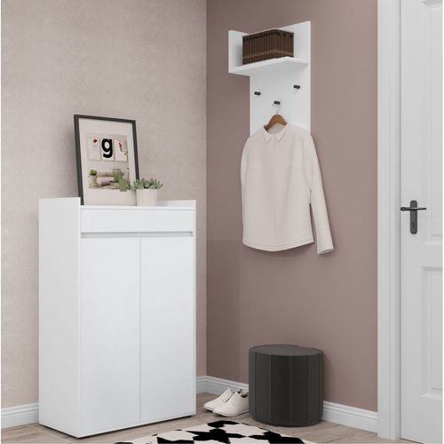 Kosmo - Meuble à Chaussures Avec 2 Portes En Effet Bois Blanc