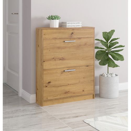 Bill - Coffre à Chaussures Avec 2 Portes Battantes En Effet Chêne