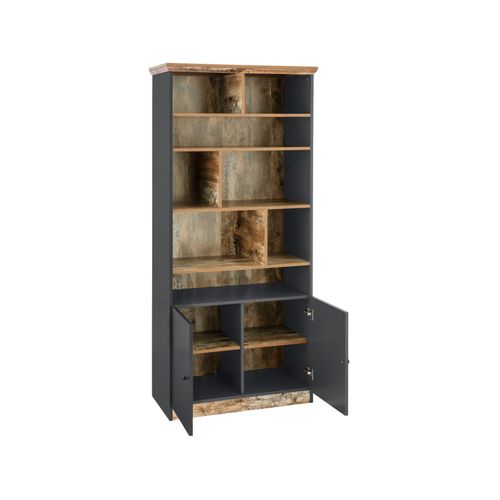 Castor-bibliothèque Avec 8 Pièces Ouvertes Et 2 Portes En Gris / Chêne