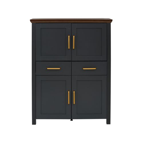 Marion-buffet Haut Avec 4 Portes Et 2 Tiroirs En Effet Bois Noir