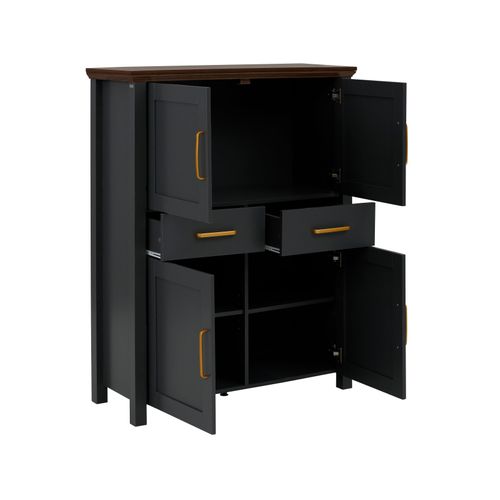 Marion-buffet Haut Avec 4 Portes Et 2 Tiroirs En Effet Bois Noir