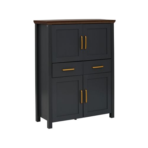 Marion-buffet Haut Avec 4 Portes Et 2 Tiroirs En Effet Bois Noir