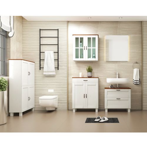 Alby-meuble Pour Évier 1 Tiroir 1 Abattant Blanc/miel