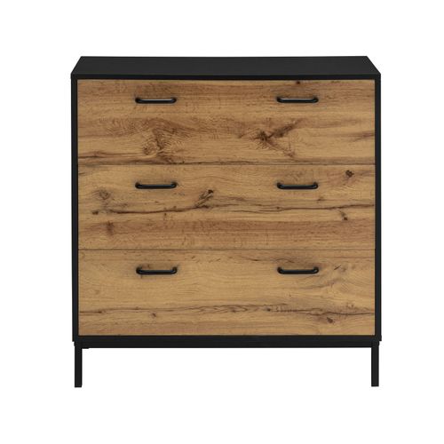 Rocco-commode à 3 Tiroirs En Effet Chêne Et Noir