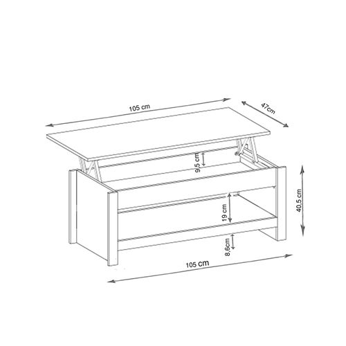 Emerald - Table Basse Avec 1 Étagère En Effet Chêne Crème