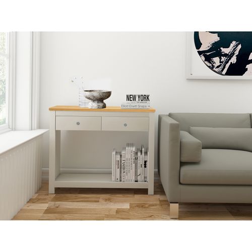 Emerald - Table Console Avec 2 Tiroirs En Effet Chêne Et Crème