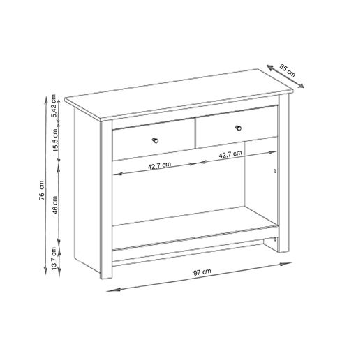 Emerald - Table Console Avec 2 Tiroirs En Effet Chêne Et Crème
