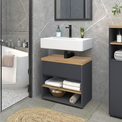 Thessa-meuble Sous-évier 60 Cm 1 Abattant Anthracite/chêne