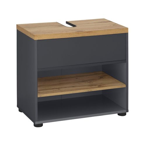 Thessa-meuble Sous-évier 60 Cm 1 Abattant Anthracite/chêne