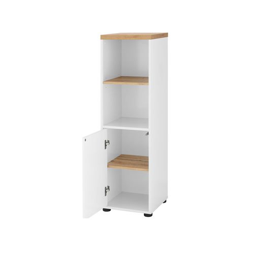 Thessa-armoire Avec 1 Porte Et 1 Étagère En Mdf Blanc Et Chêne