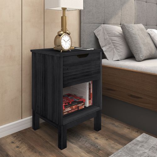 Post-table De Chevet Avec 1 Tiroir En Pin Noir