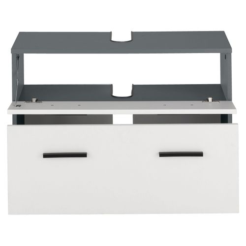 Malika-meuble Sous-évier 80 Cm 1 Abattant 1 Tiroir Anthracite/blanc