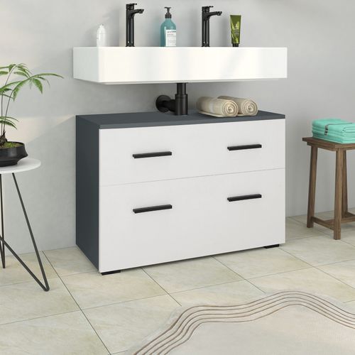 Malika-meuble Sous-évier 80 Cm 1 Abattant 1 Tiroir Anthracite/blanc