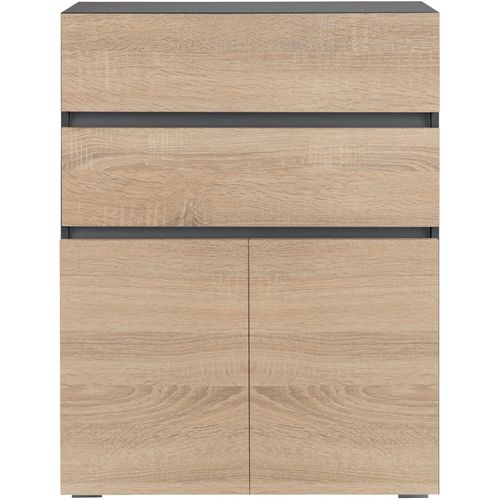 Wisla -meuble De Rangement Salle De Bain Midi Avec 2 Tiroirs Et 2 Portes En Effet Chêne / Anthracite