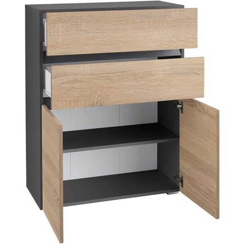 Wisla -meuble De Rangement Salle De Bain Midi Avec 2 Tiroirs Et 2 Portes En Effet Chêne / Anthracite